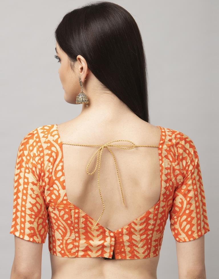 Orange Printed Cotton Saree