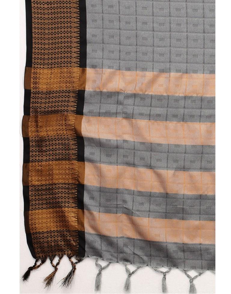 Grey Cotton Silk Geometric Saree | Sudathi