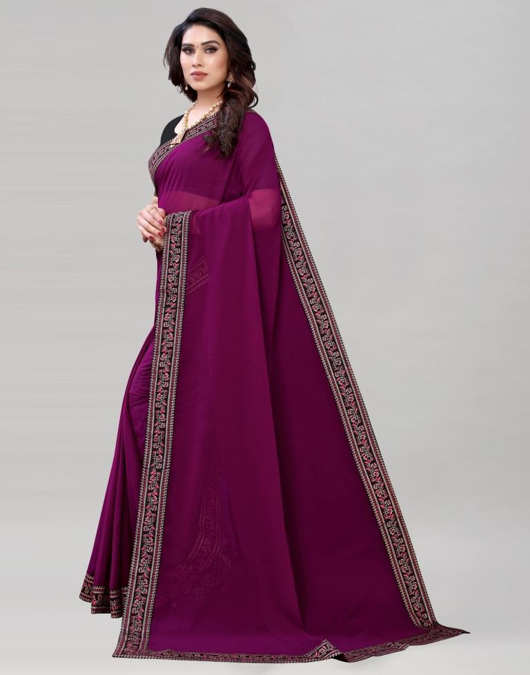 Wine Plain Georgette Saree
