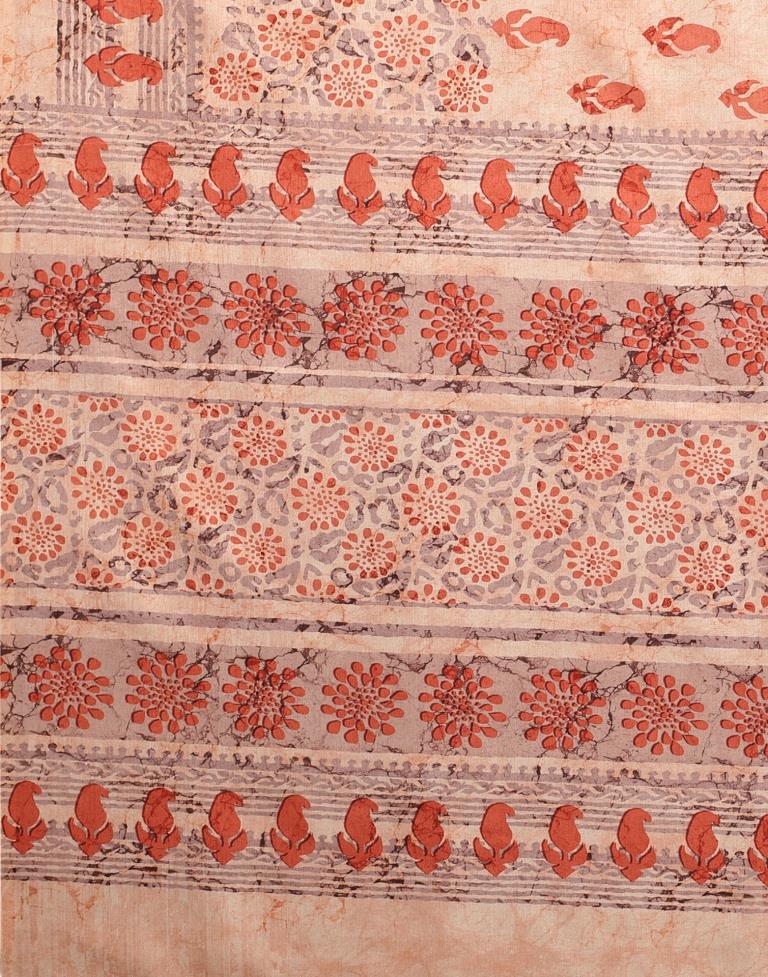 Peach Silk Printed Saree | Sudathi
