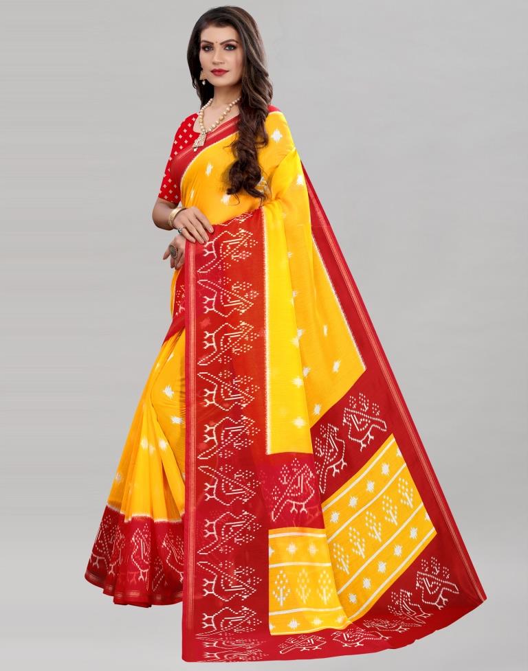 Yellow Cotton Patola Printed Saree | Sudathi
