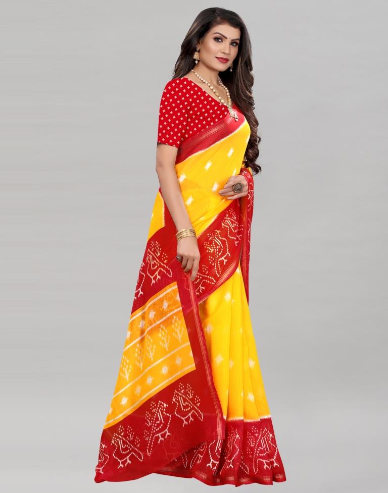 Yellow Cotton Patola Printed Saree | Sudathi