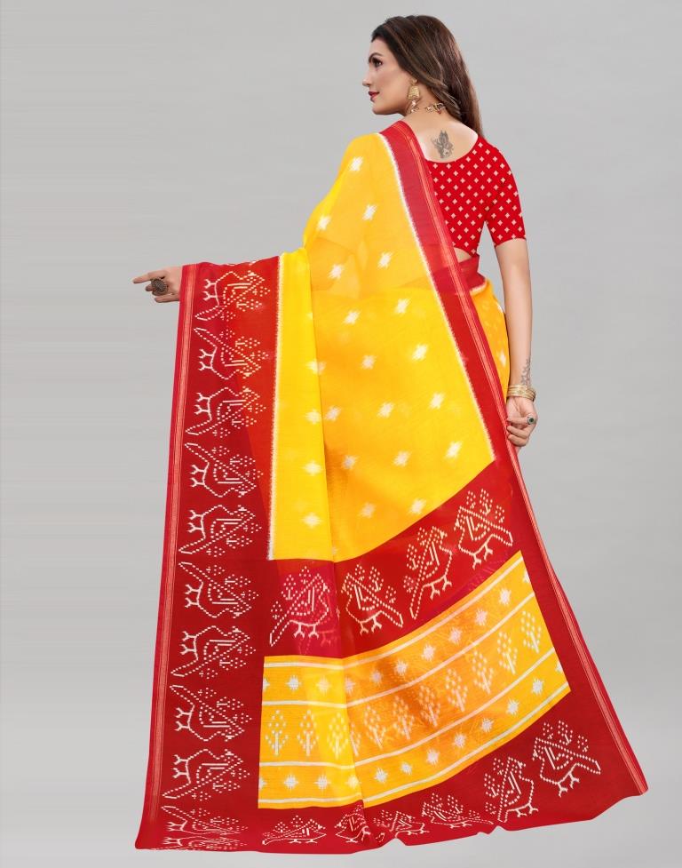 Yellow Cotton Patola Printed Saree | Sudathi