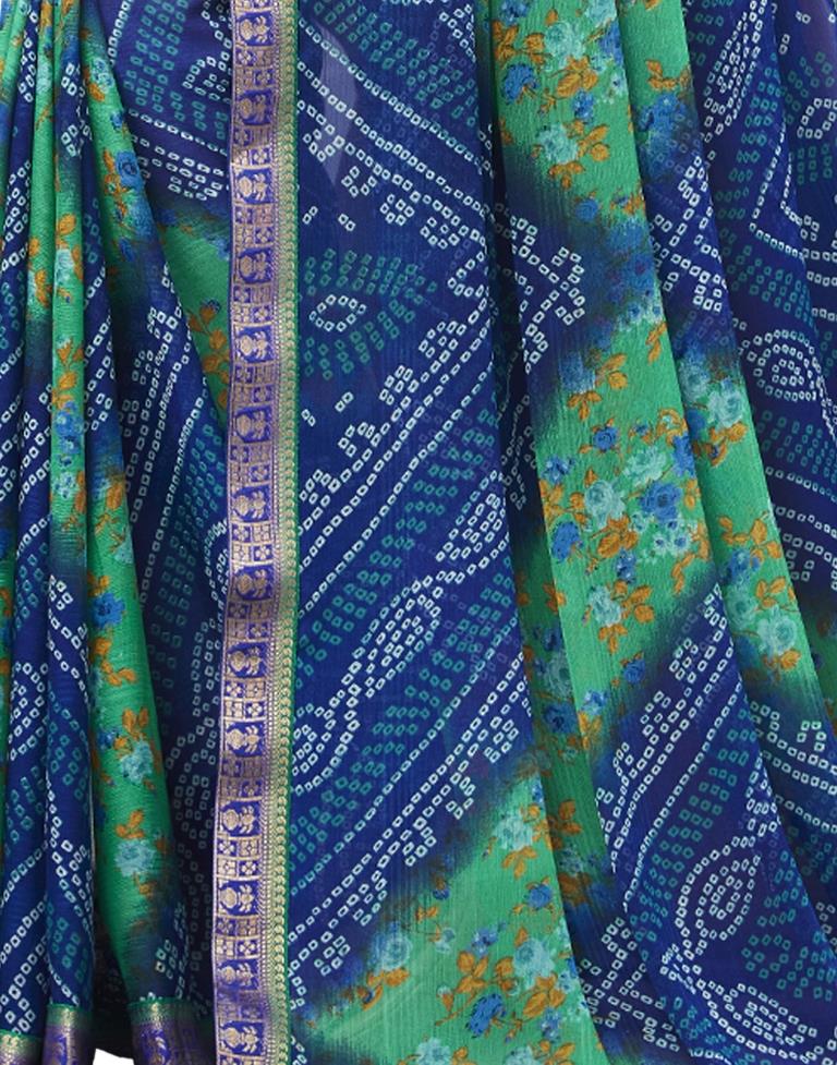 Blue Floral Bandhani Printed Chiffon Saree | Sudathi