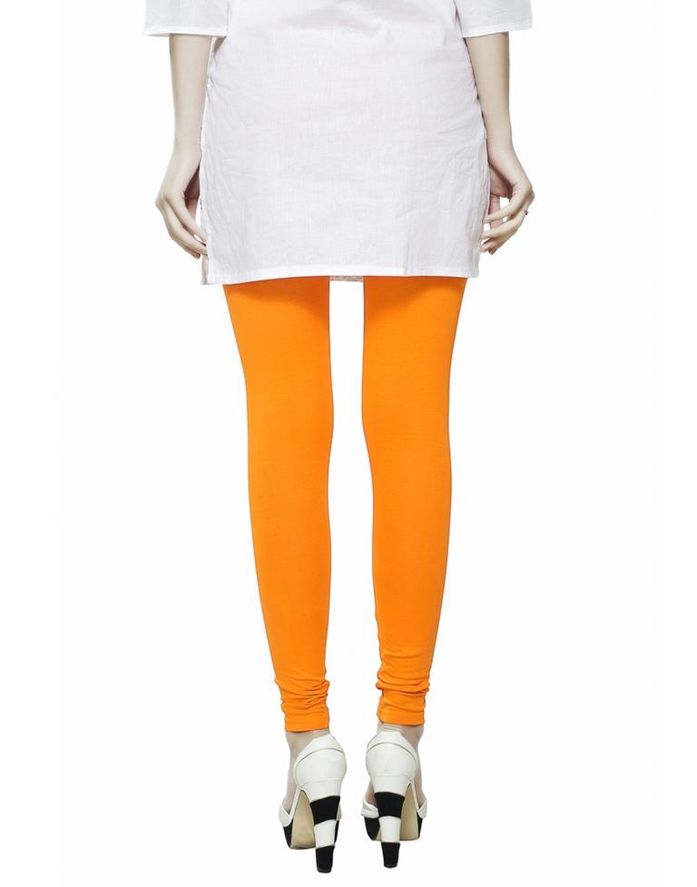Angellic Bright Orange Coloured Plain Cotton Leggings | Sudathi