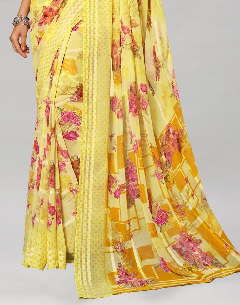 Yellow Coloured Georgette Floral Printed Saree | Sudathi