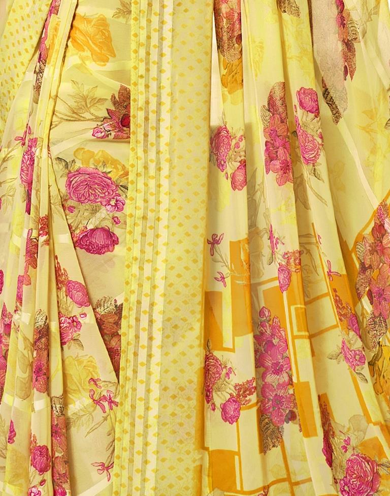 Yellow Coloured Georgette Floral Printed Saree | Sudathi