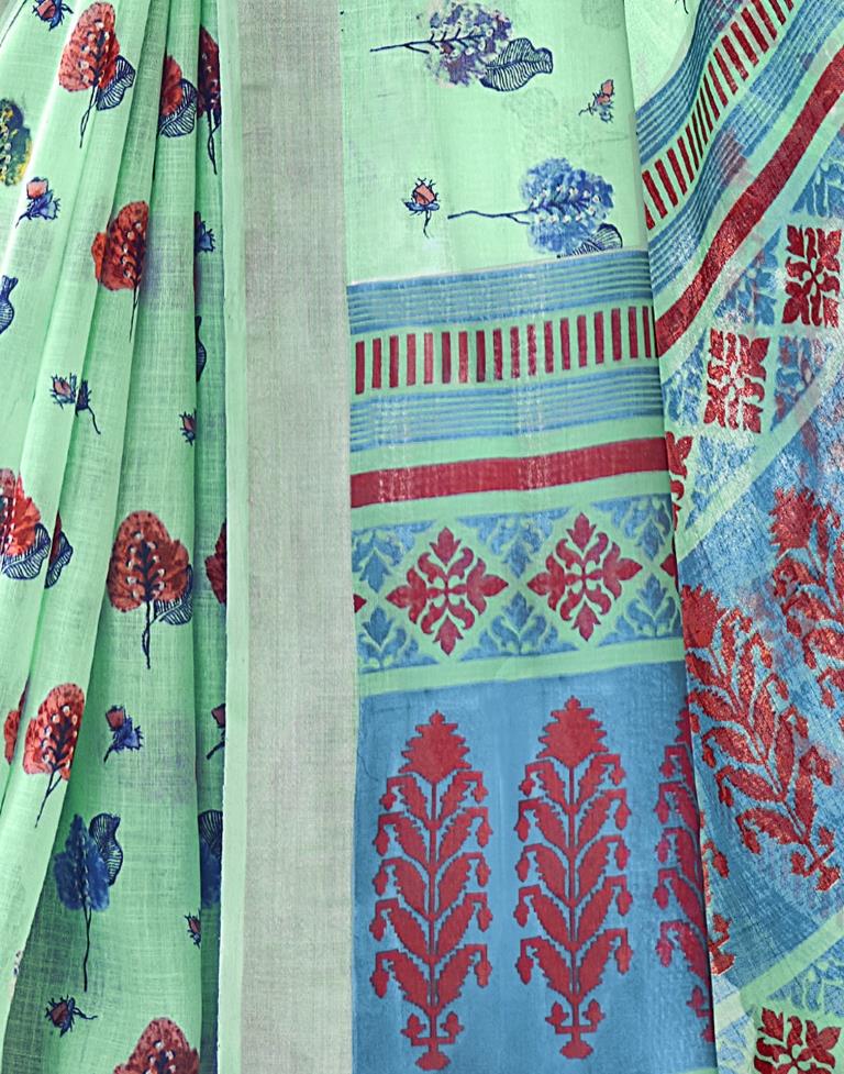 Aquamarine Blue Coloured Poly Cotton Printed Saree | Sudathi
