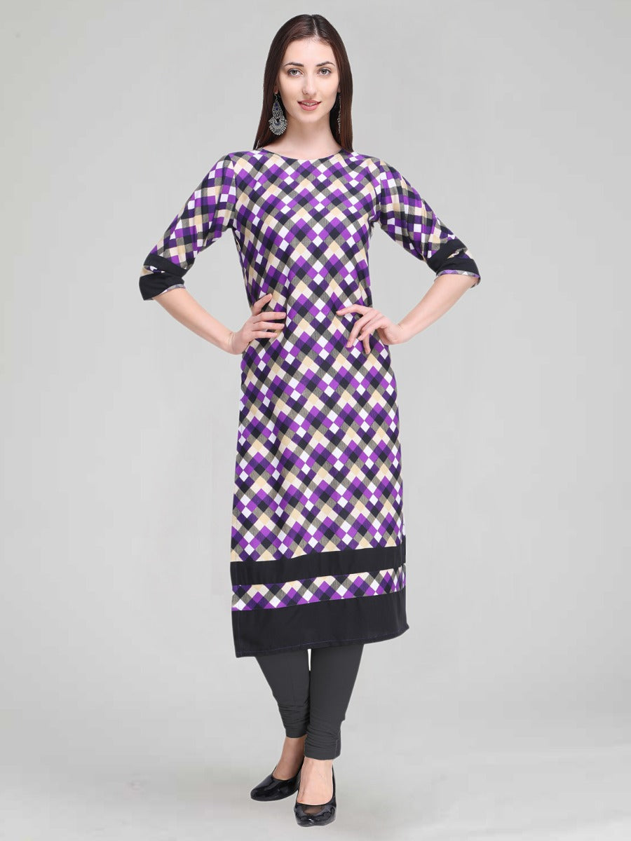 Purple Coloured Printed Crepe Kurti | Sudathi