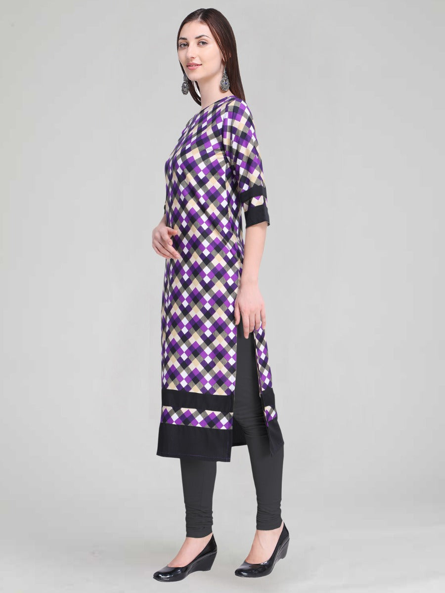 Purple Coloured Printed Crepe Kurti | Sudathi