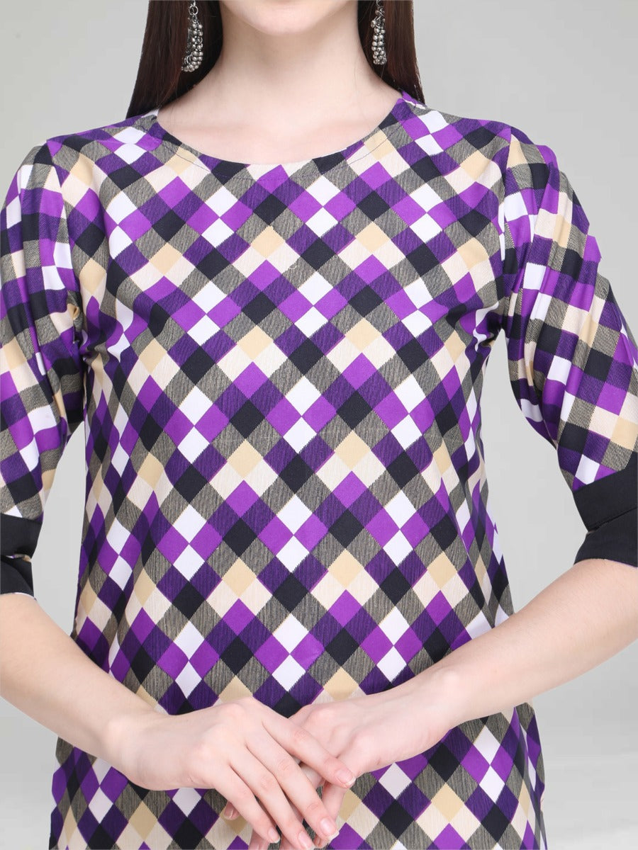 Purple Coloured Printed Crepe Kurti | Sudathi