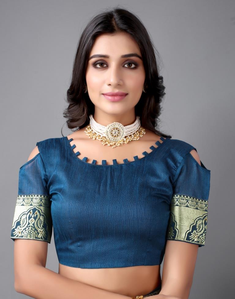 Dark Teal Blue Weaving Silk Saree