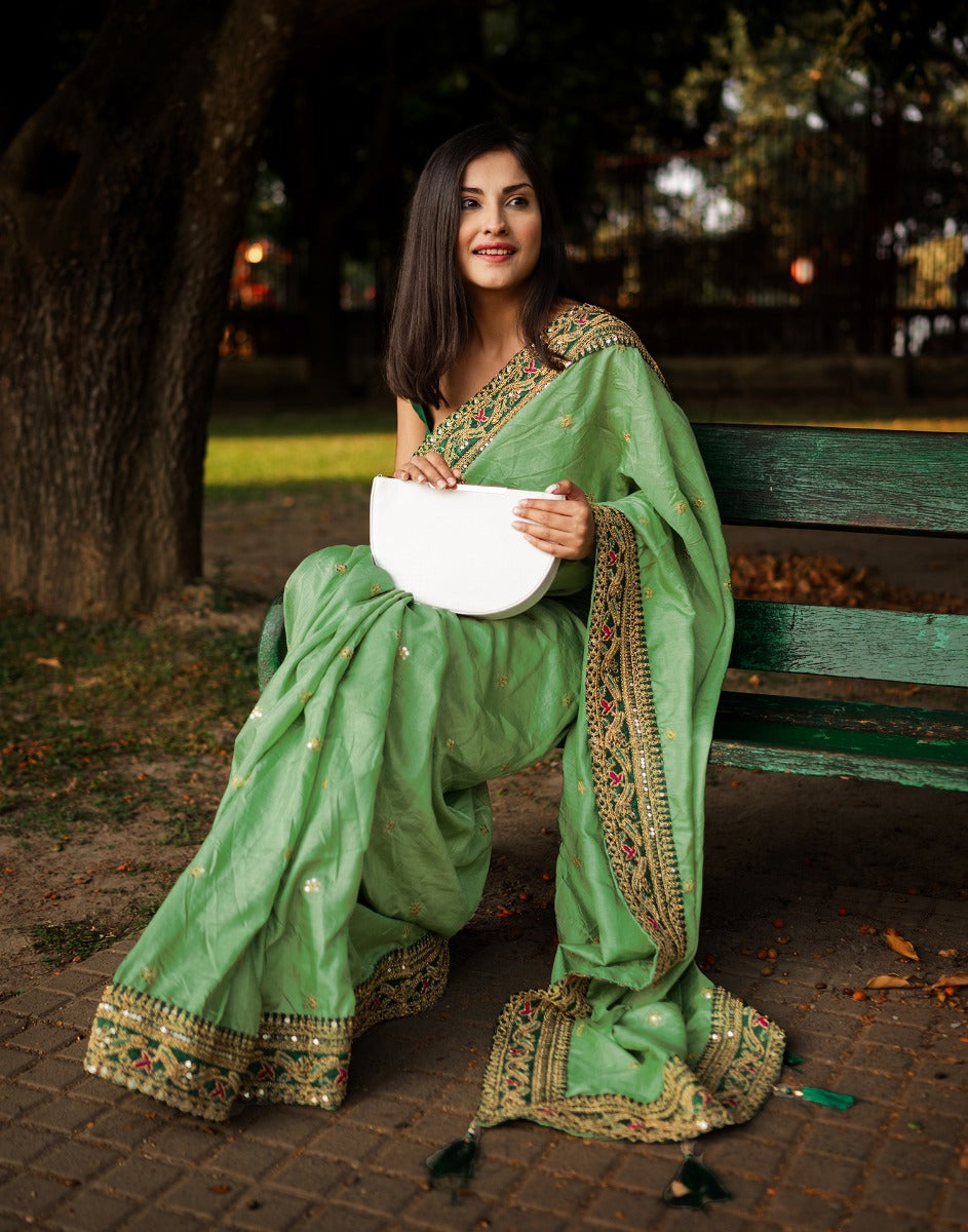 Pista Green Silk Saree | Sudathi