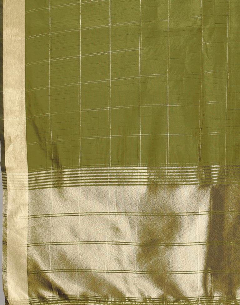 Olive Green Organza Woven Plain Saree | Sudathi