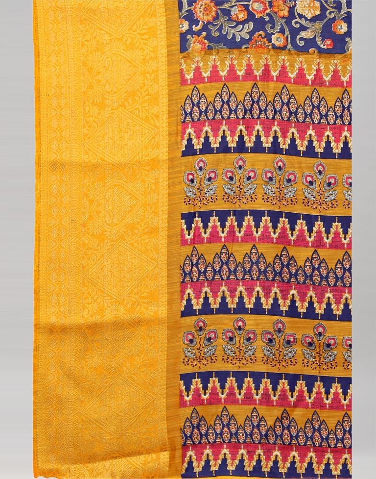 Mustard Yellow Printed Cotton Saree