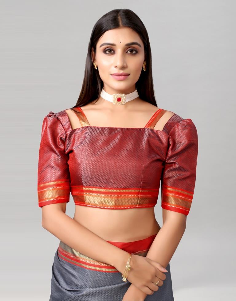 Grey Plain Silk Saree