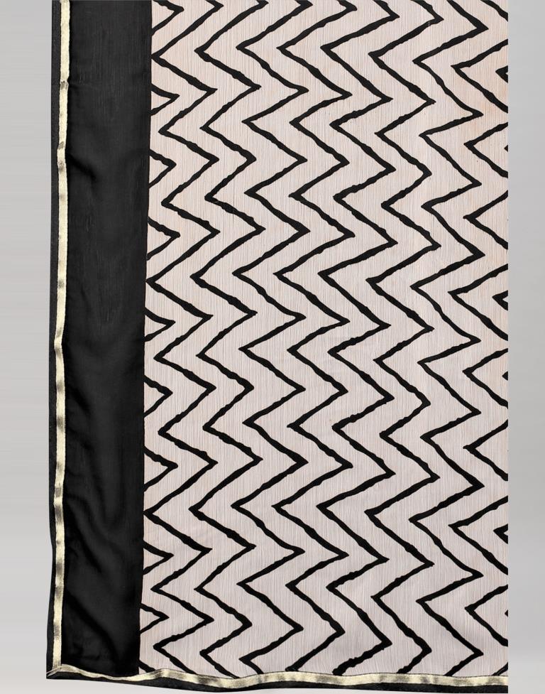 Off White Printed Chiffon Saree