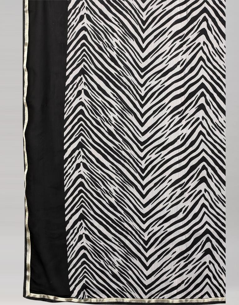 White Printed Chiffon Saree