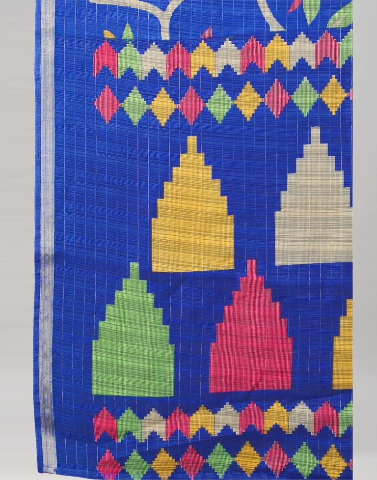 Royal Blue Printed Cotton Saree