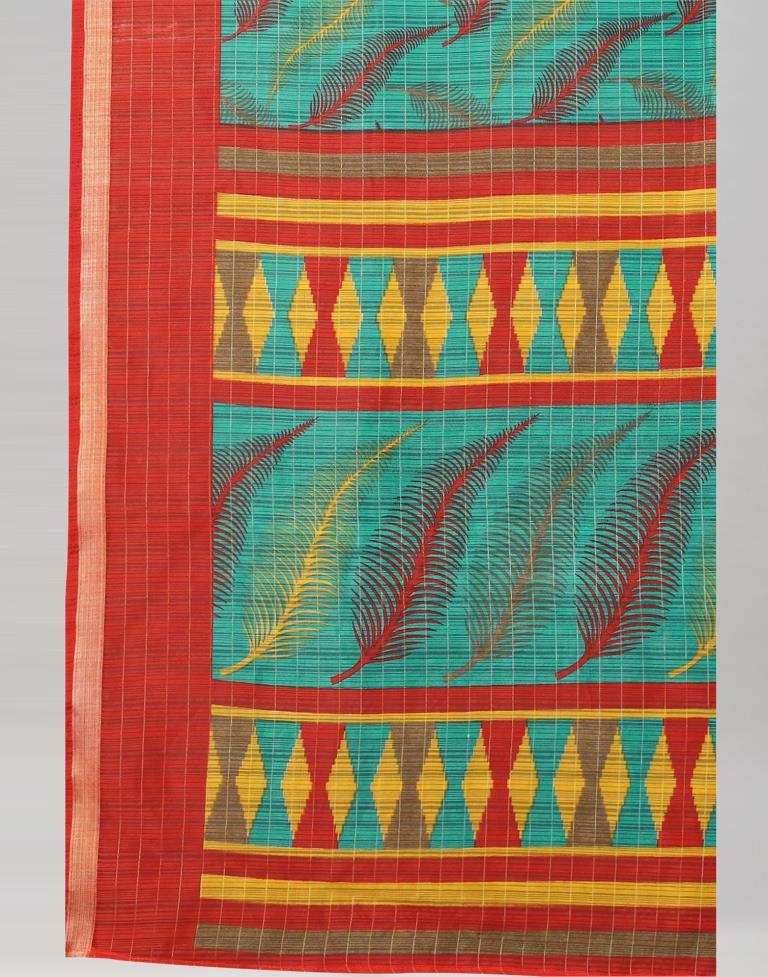 Rama Green Printed Cotton Saree