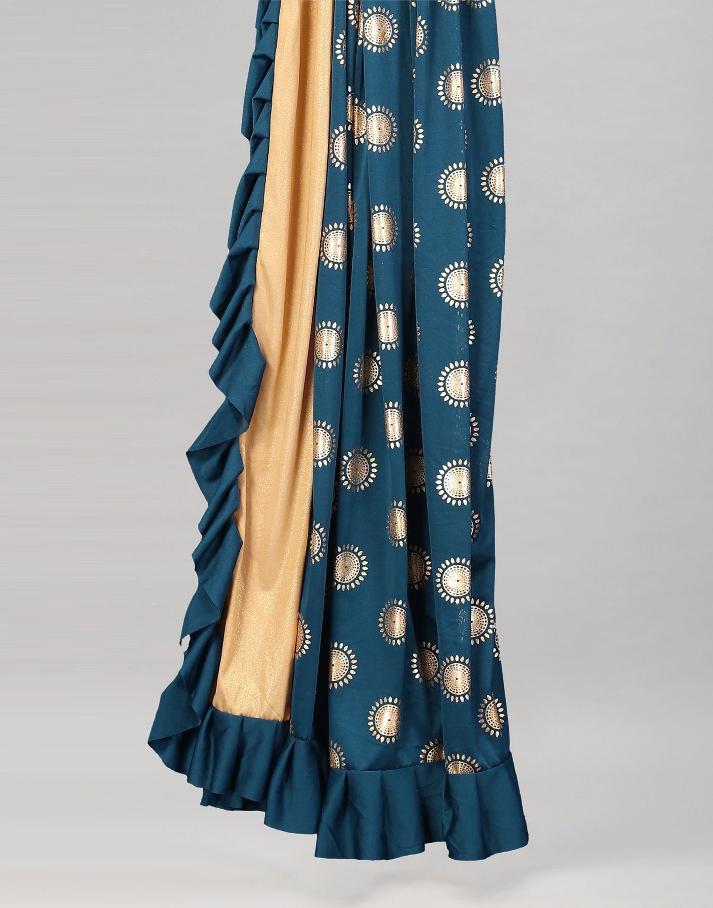 Teal Printed Pre-draped Saree | Leemboodi
