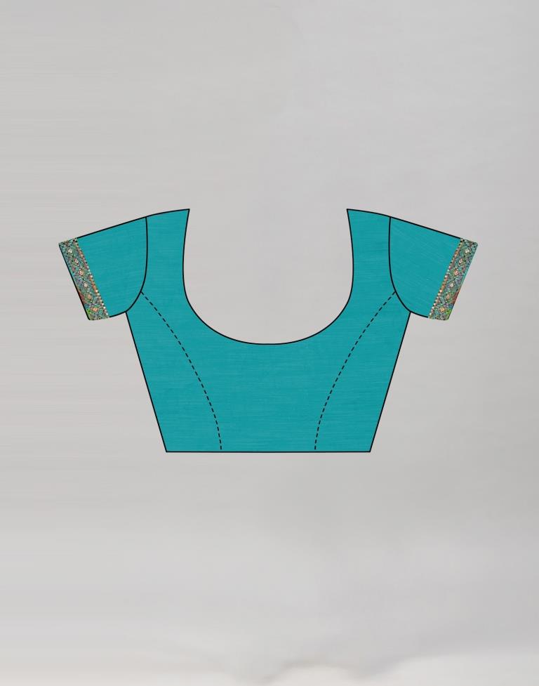 Turquoise Blue Printed Georgette Saree