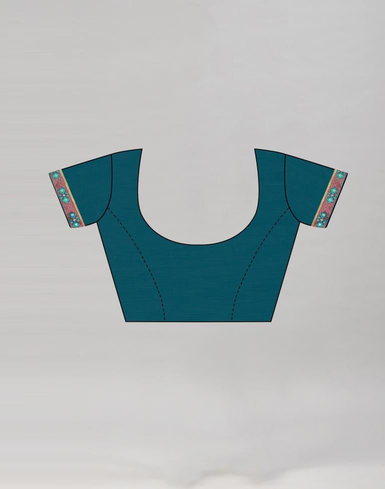 Dark Teal Blue Printed Georgette Saree