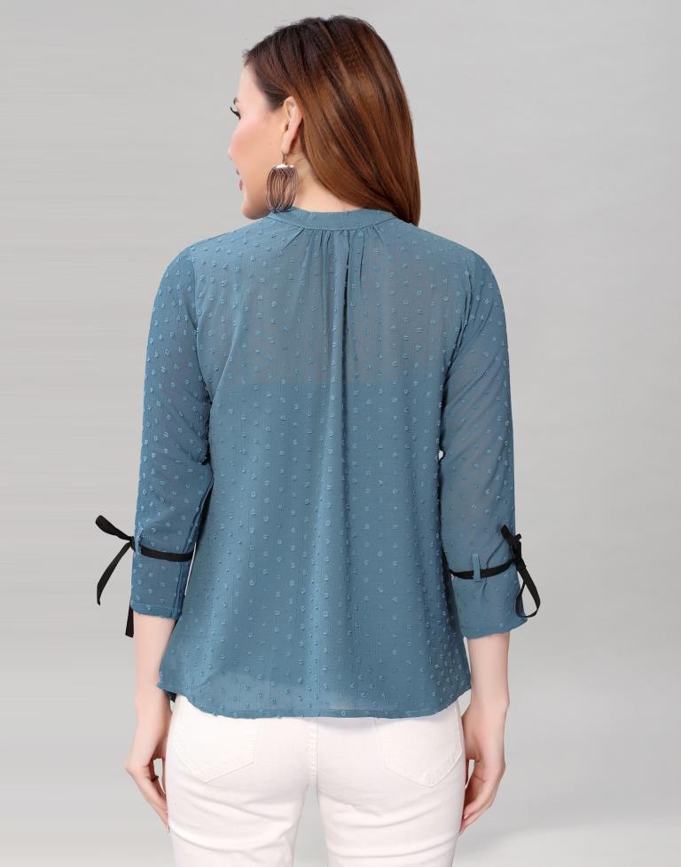 Steel Blue coloured Dyed Georgette Top | Sudathi