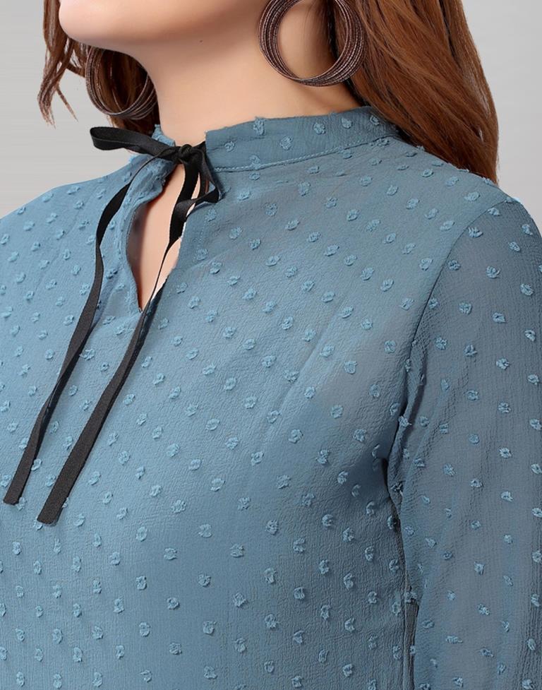 Steel Blue coloured Dyed Georgette Top | Sudathi