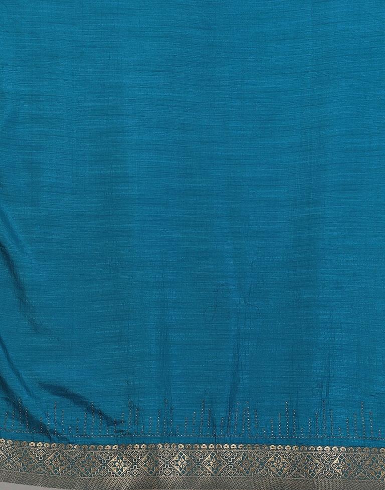 Teal Blue Plain Silk Saree