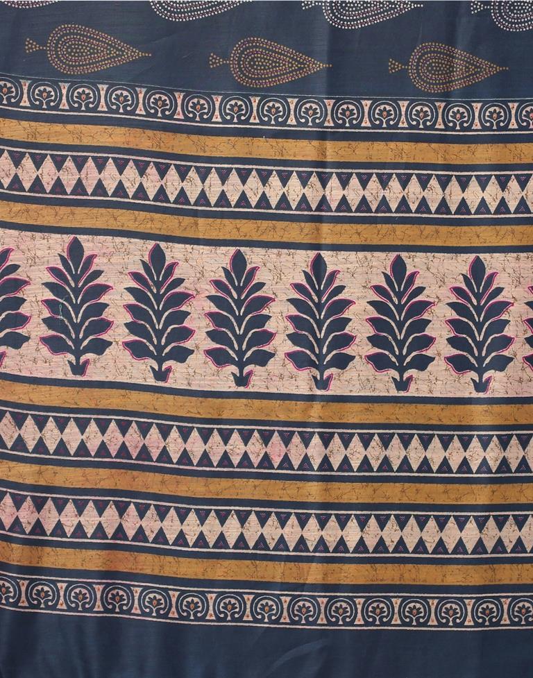 Navy Blue Printed Cotton Saree