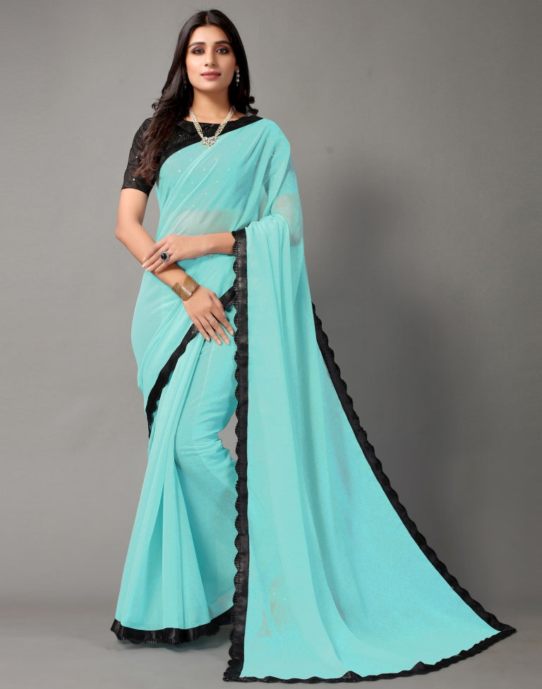 Acqua Blue Chiffon Saree | Sudathi