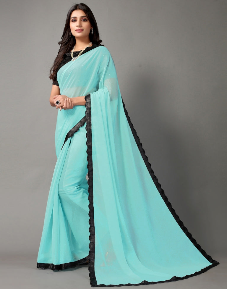 Acqua Blue Chiffon Saree | Sudathi