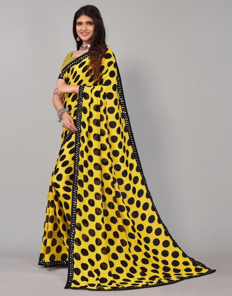 Yellow Printed Georgette Saree