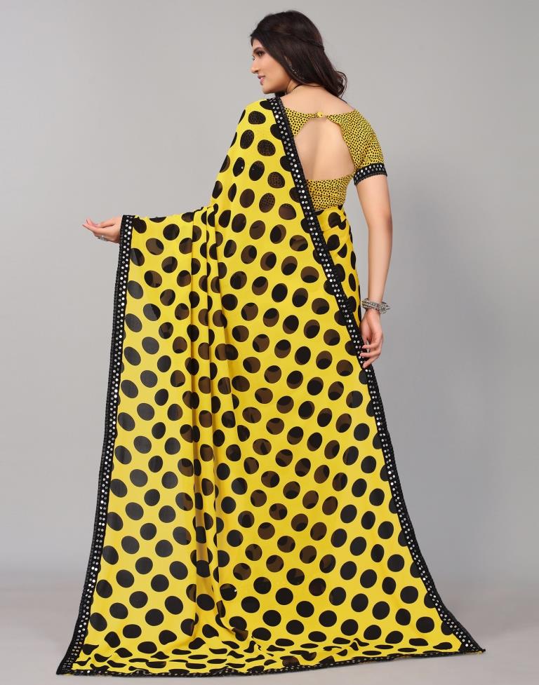Yellow Printed Georgette Saree
