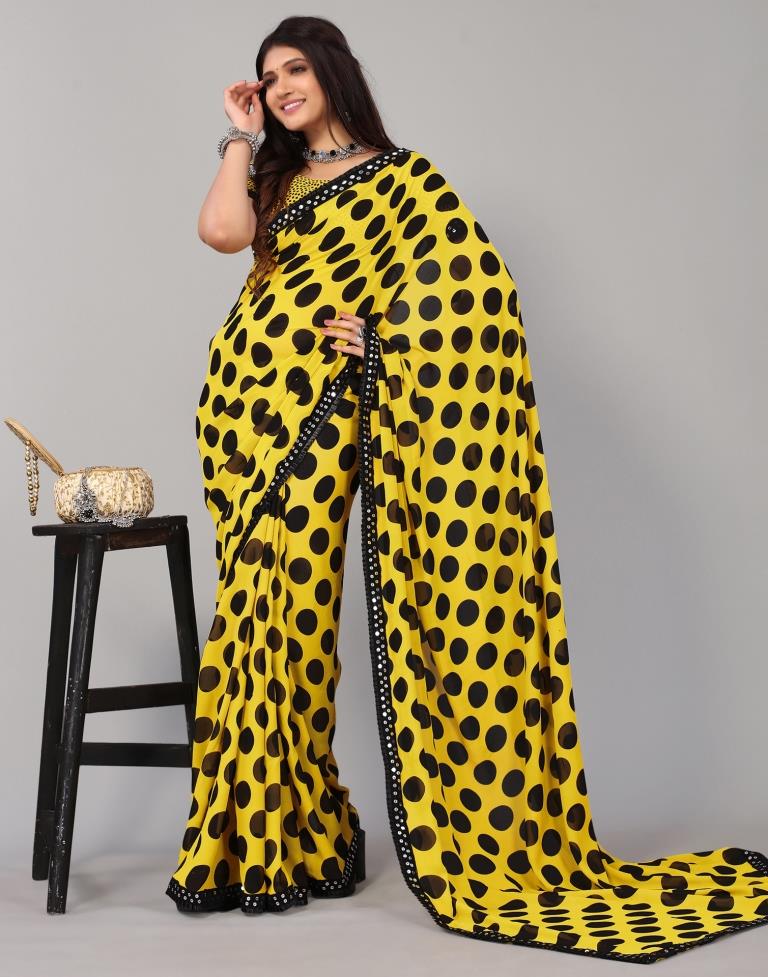 Yellow Printed Georgette Saree
