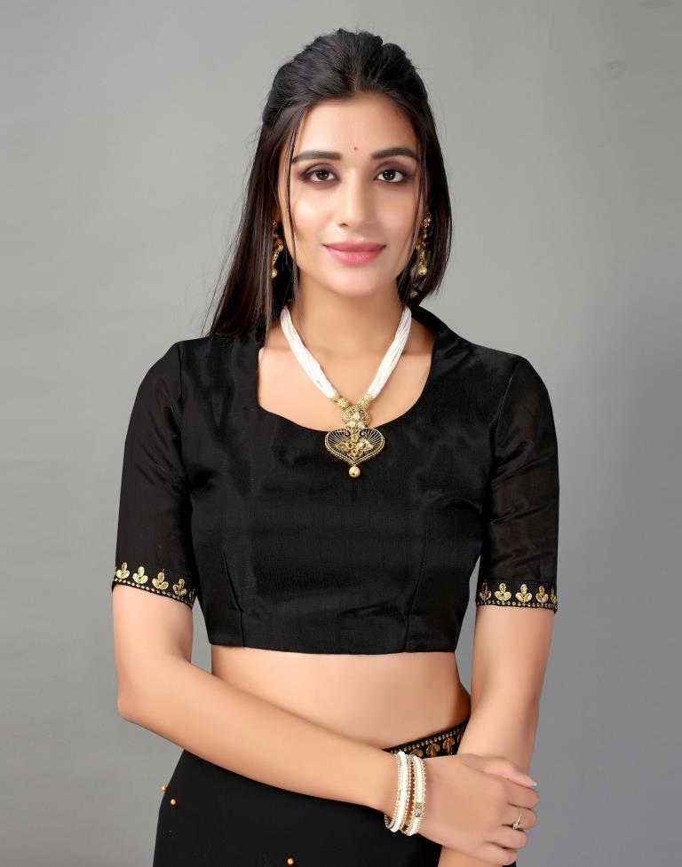 Black Plain Georgette Saree