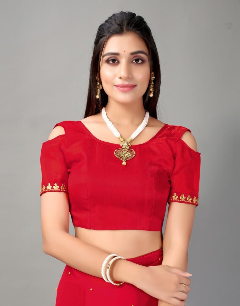 Red Plain Georgette Saree