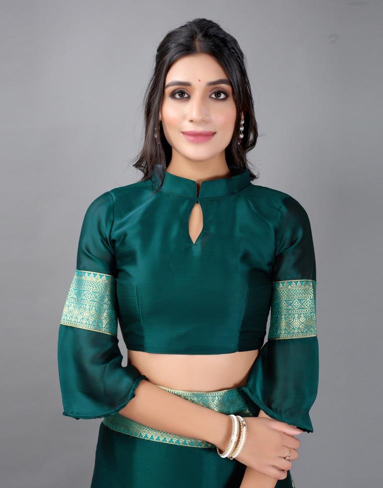 Rama Green Plain Chiffon Saree