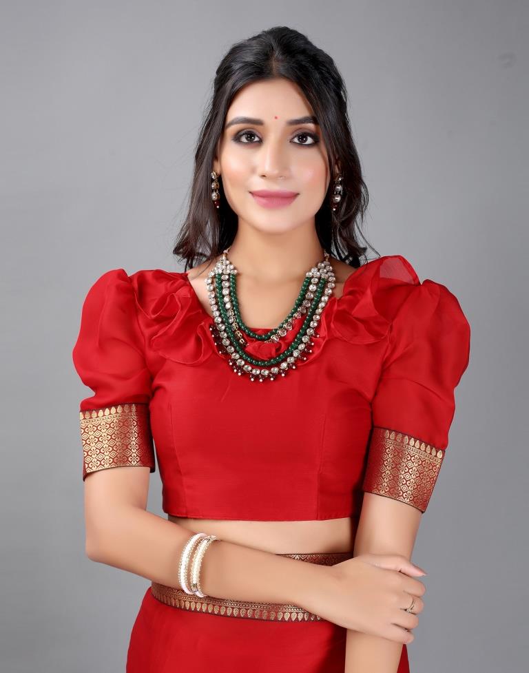 Red Plain Chiffon Saree
