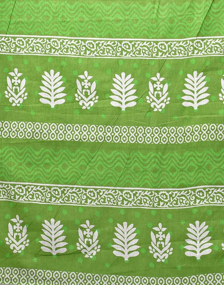 Parrot Green Printed Cotton Saree