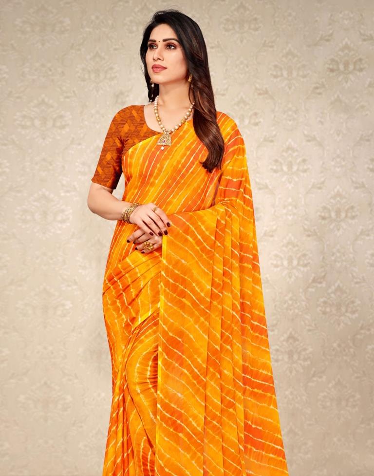 Yellow And Orange Chiffon Saree | Leemboodi
