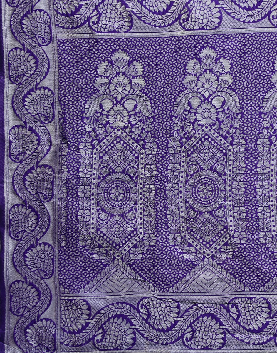 Violet And Silver Kanjivaram Silk Saree | Sudathi