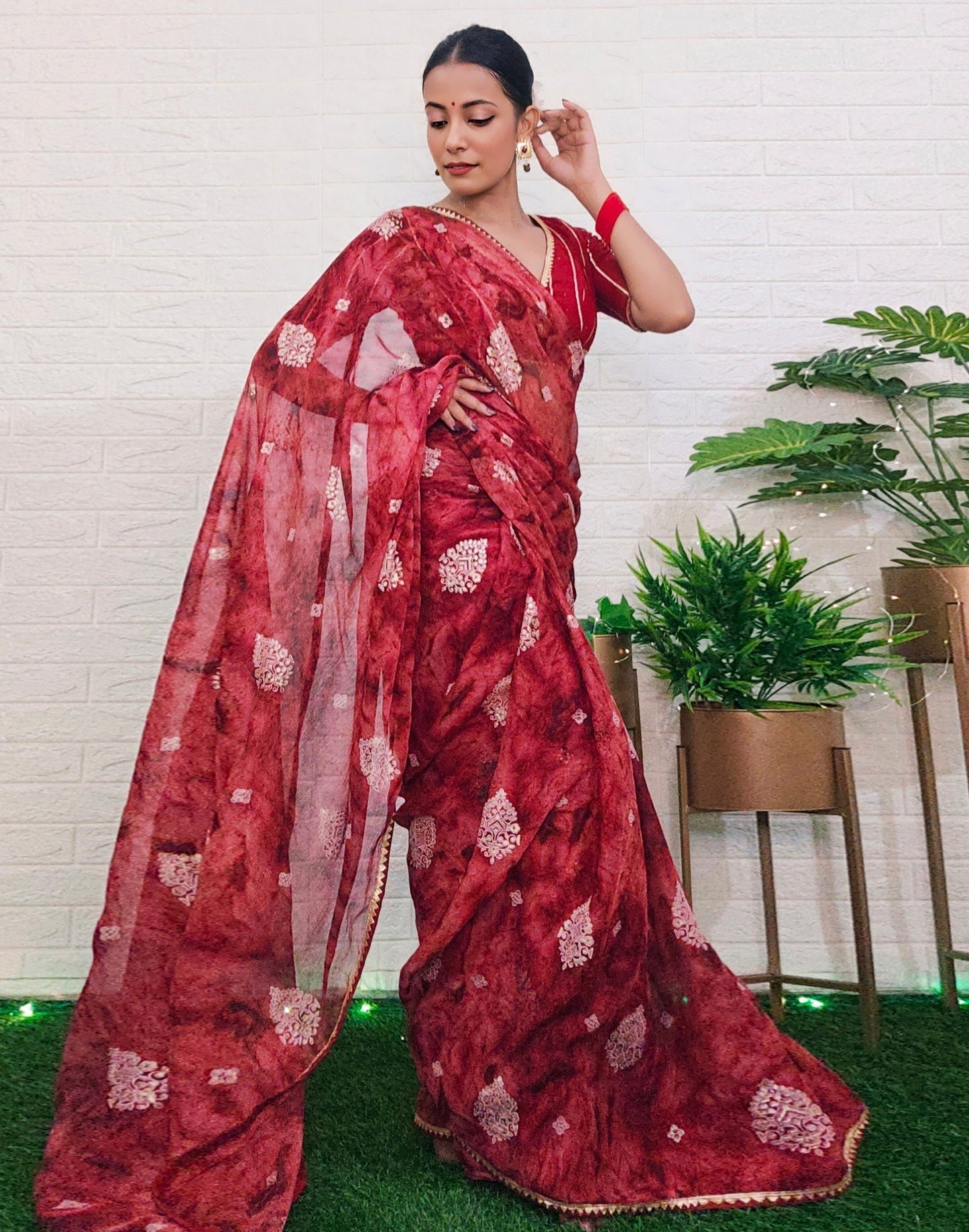 Rose Wood Chiffon Saree | Leemboodi