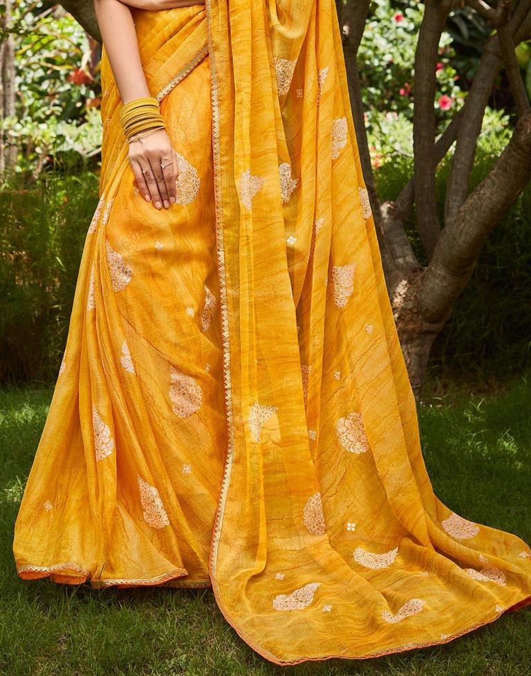 Yellow Chiffon Saree | Leemboodi