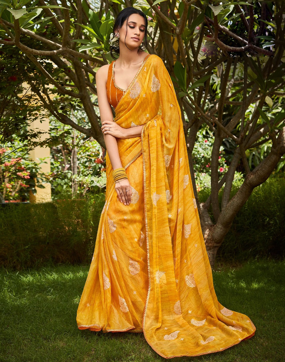 Yellow Chiffon Saree | Leemboodi
