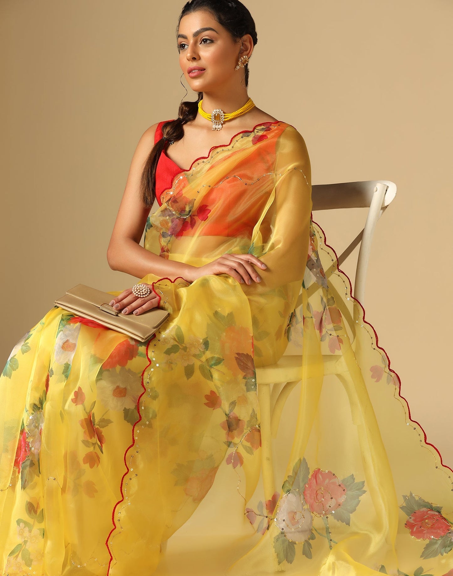 Yellow Organza Sequence Saree | Leemboodi