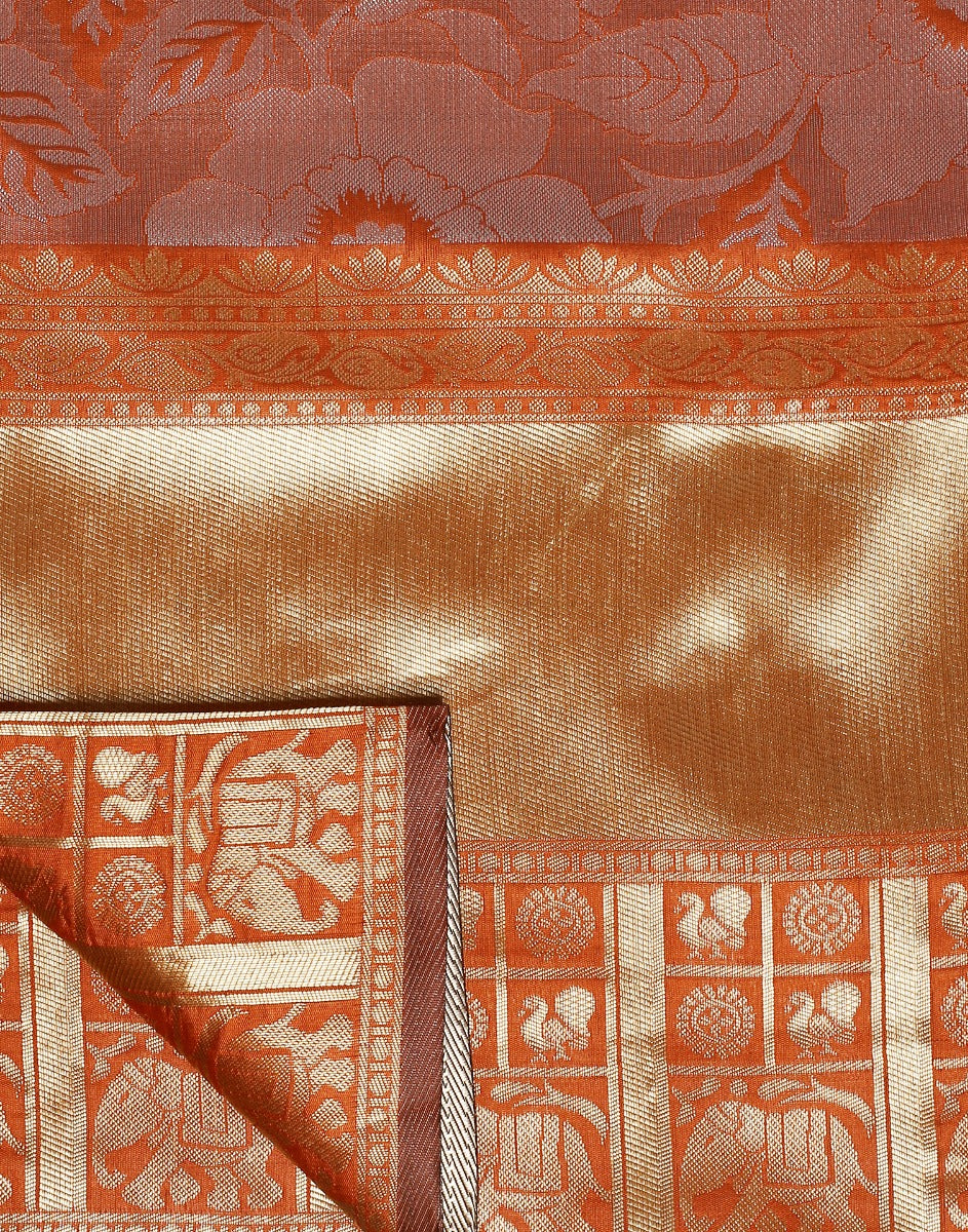 Rust Orange Banarasi Silk Saree | Sudathi