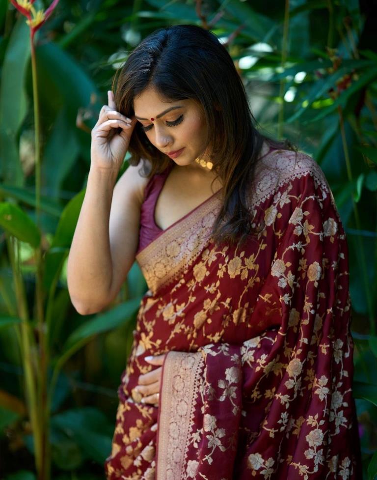 Maroon Banarasi Silk Saree | Sudathi