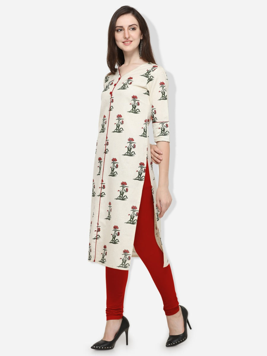 Off White Coloured Printed Khadi Cotton Kurti | Sudathi